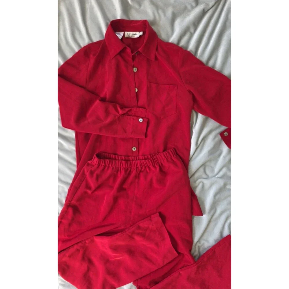 K.C. Studio Pearl Women’s 6P Red 2 Piece Pants Shirt Set Vintage Style